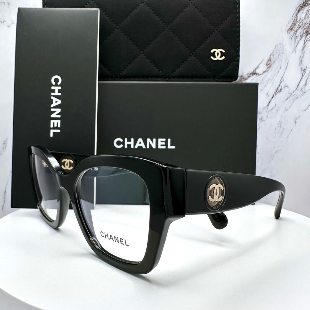 New CHANEL Eyeglasses Black 53mm Glasses Butterfly Gold CC Womens - Picture 2 of 16
